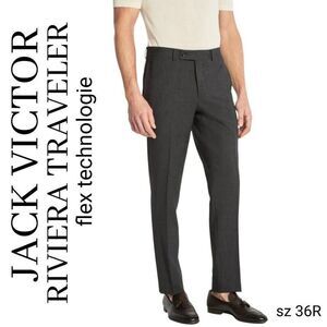 Jack Victor Riviera Traveler Flat-Front Wool Blend Pants Charcoal Trousers